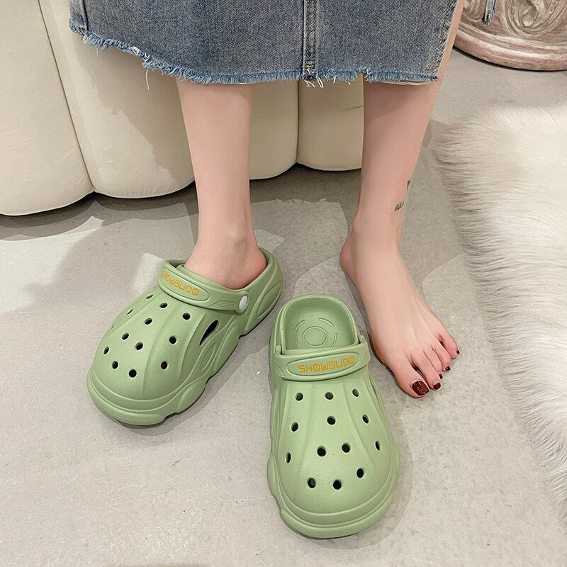 Slippers Casual Women's Shoes With Platform Shale Female Beach Pantofle Cover Toe Low Slides Luxury Sabot  Flat Rome PU Fash