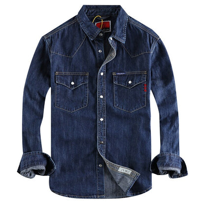 xiangtuibao Denim Shirt Men Cotton Jeans Shirt American Retro Washed Fashion Pocket Slim Long Sleeve Cowboy Shirt Stylish Slim Tops Shirts