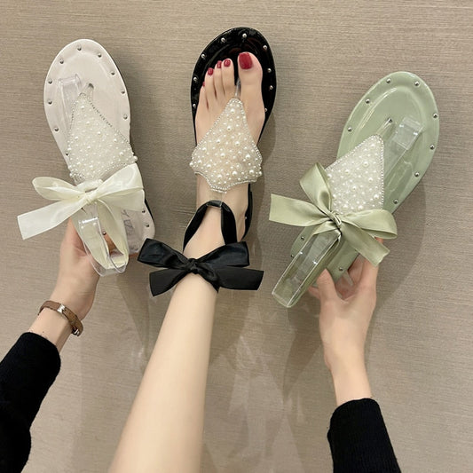 Beach Sandal Woman Luxury Female Shoe Clear Heels Soft Flip Flops Platform  Summer Girls Flat Beige Lace Up Corrective