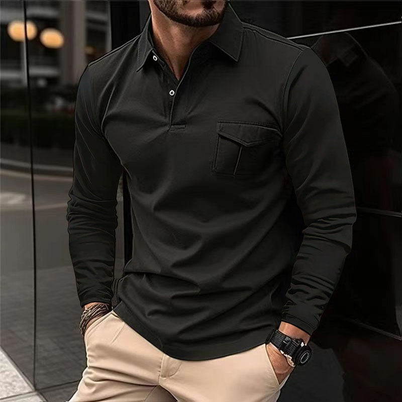 xiangtuibao Men's Clothing Solid Long Sleeve Vintage Shirts Fall Winter Turn Down Collar Button Polos Shirt Casual Business Sweatshirt Tops