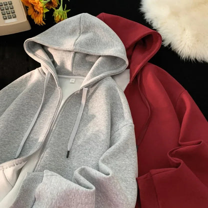 xiangtuibao -  Zip Hooded Sweatshirt Coat For Men Cotton Hoodie Basic Solid Color Casual Unisex Hoodies Male Clothing