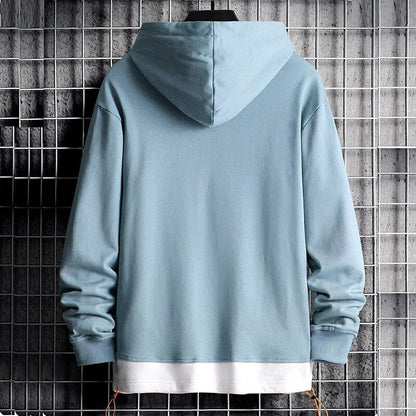 xiangtuibao Mens Fashion Colorblock Hoodie Spring Autumn Teenager Cotton Half Turtleneck Long Sleeve Versatile Sweatshirt Streetwear Men