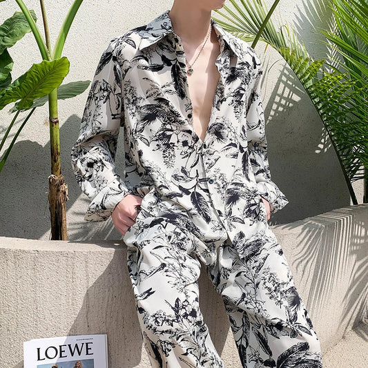 xiangtuibao  -  Luxury Printed Suit 2 Piece Set Ice Breathable Oversized Blazer Trousers Business Formal Casual Suits Party Prom nightclub suits