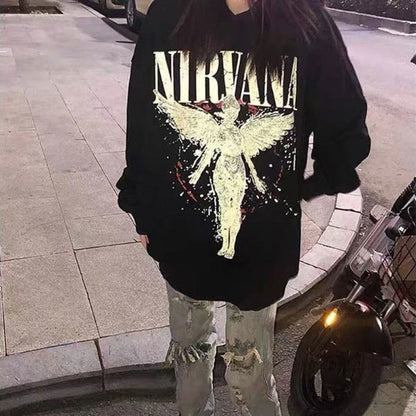 xiangtuibao y2k American style angel print hooded sweater loose high street punk sweater American retro fashion hip hop couple new jacket