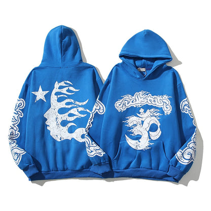 xiangtuibao High Street Skull Letter Graffiti Fleece Winter Men's and Women's Hooded Hoodies Vintage Oversized Casual Pullover Sweatshirts