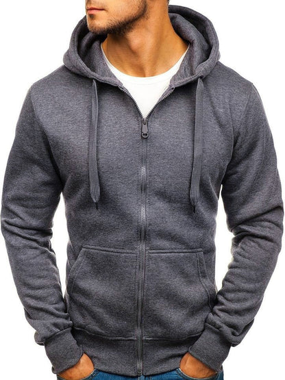 xiangtuibao Men's Solid Color Zipper Hooded Sweater Jacket for Autumn Casual Hoodie Coat with Fleece Lining Hoodies & Sweatshirts