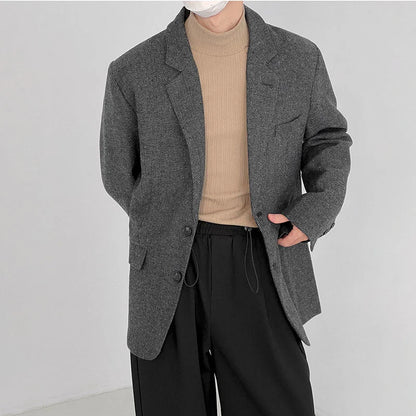 xiangtuibao Fashion Casual Men's Long Sleeve Single-breasted Thickned Autumn Winter Tweed Blazer New Korean Chic Suit Coat 2D1352