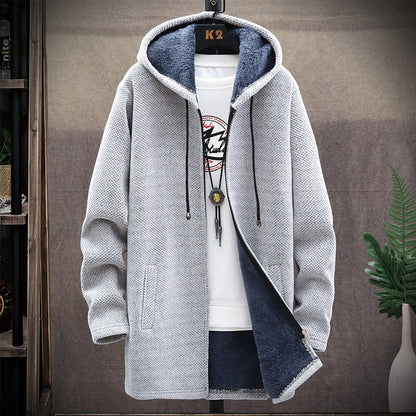 xiangtuibao Men's Winter Thicken Sweatercoat Fleece Cardigan Jacket Male Slim Sweaters Long Hooded Sweater Warm Outwear Coats Plus Size 4XL