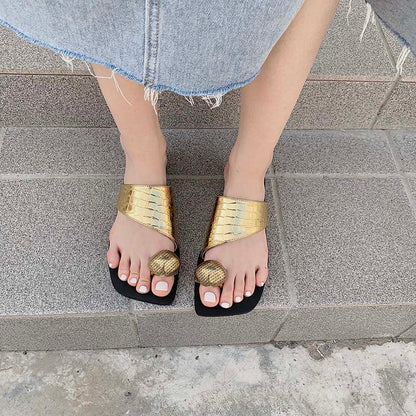 xiangtuibao Metal Flip Flops Fashion  Trend Woman Slippers Ladies Low Heels Casual Outdoor Slides Slippers Women Flats Designer Shoes