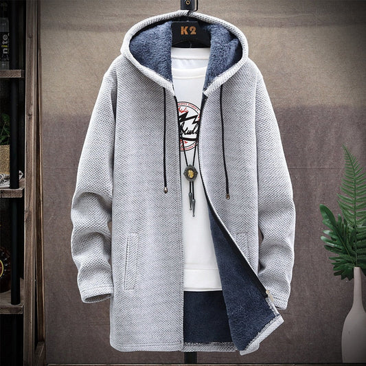 xiangtuibao Men's Winter Thicken Sweatercoat Fleece Cardigan Jacket Male Slim Sweaters Long Hooded Sweater Warm Outwear Coats Plus Size 4XL