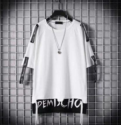 xiangtuibao New Men T-shirt Korean Hooded T-shirt Fashion Harajuku Short Sleeve Top Hip Hop T Shirts Mens Summer Print Men Clothing T5