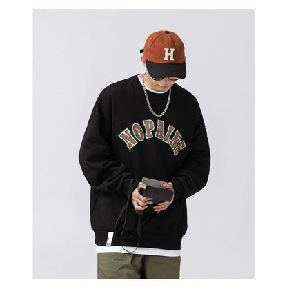 xiangtuibao Male Japanese Retro Trend O-neck Sweatshirts Men Letter Embroidery Sudue Hoodies Oversize Long Sleeve Streetwear Autumn Winter