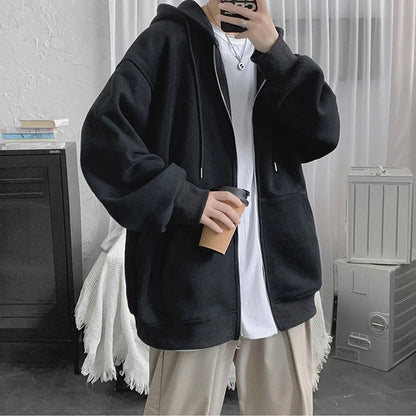 xiangtuibao Autumn New Baggy Hooded Jacket Male Student Korean Loose Zipper Cardigan Sweatshirt Harajuku Hoodie Men Clothing