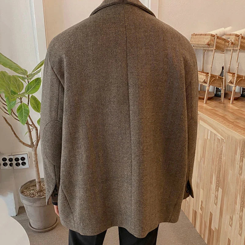 xiangtuibao - Fashion Cordillas Blazers Men's New Loose Notched Single Breasted Suit Jacket Tide Autumn Winter Woolen Coats