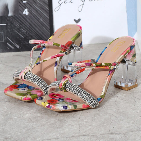 Transparent High Heels Sandals Women Summer Plus Size Rhinestones Female Slippers Fashion Casual Open Toe Ladies Shoes cx770