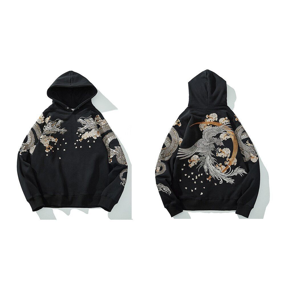 xiangtuibao Link Men's Hip Hop Hoodies Chinese Dragon Embroidery Sweatshirt Harajuku Hooded Pullover High Street