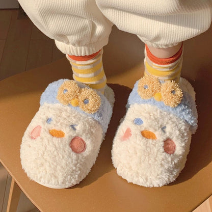 xiangtuibao Cute Fuzzy Duck Slippers Women Fluffy Furry Slippers Winter Warm Plush Slides Indoor Slippers Girls Kawaii Shoes