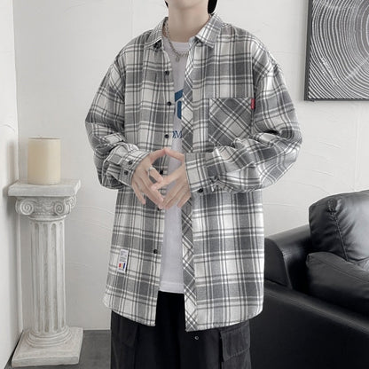 xiangtuibao Harajuku Plaid Shirt Men Hip Hop Flannel Checked Over Size Shirt High Quality Spring New Oversize Streetwear Green Retro Blouses