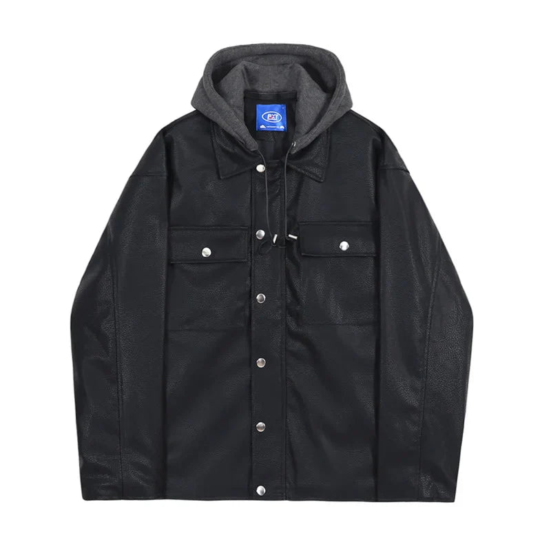 xiangtuibao New Spring Detachable Hooded Collar Men's Korean Trend PU Leather Jacket Fashion Zipper Causal Loose Coat 2Y5722