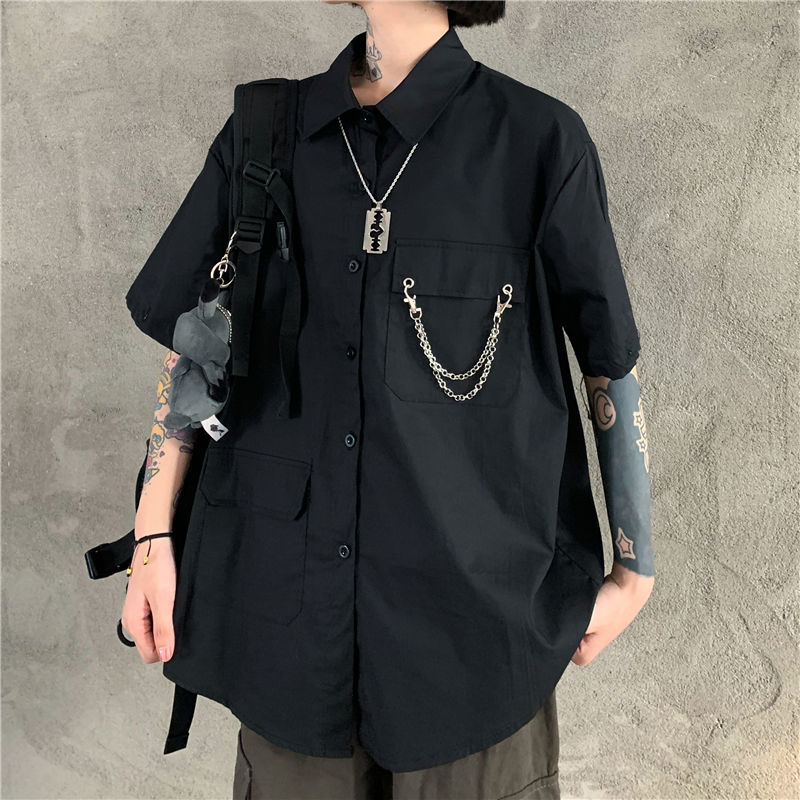 xiangtuibao Gray Shirts Women Harajuku Detachable Sleeve Oversized Bf Gothic Blouse with Tie Vintage Streetwear Punk Autumn Shirt
