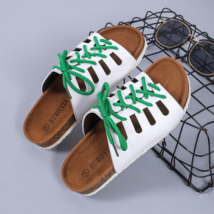 Slippers Women  Hollow Cross Strap Platform Shoes Casual Vacation Beach Shoes Retro Trendy Summer Slides Women Zapatos Mujer