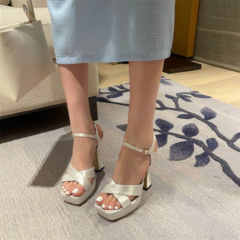 xiangtuibao Summer Sexy Thick Bottom Open Toe Platform Sandals Women White Super High Heels Party Dress Shoes Sandalias Mujer