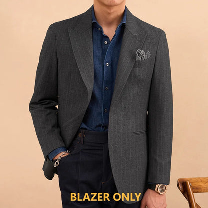 xiangtuibao - Men Vintage Sport Blazers For Men Stripe Suit Blazer Men  British Office Suit Jacket Casual Business Gentleman Suit Coat