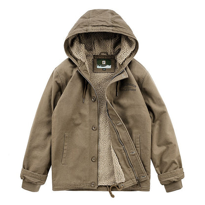 xiangtuibao Jacket men's outdoor casual windproof hooded top loose plus velvet thickened tooling jacket men windbreaker