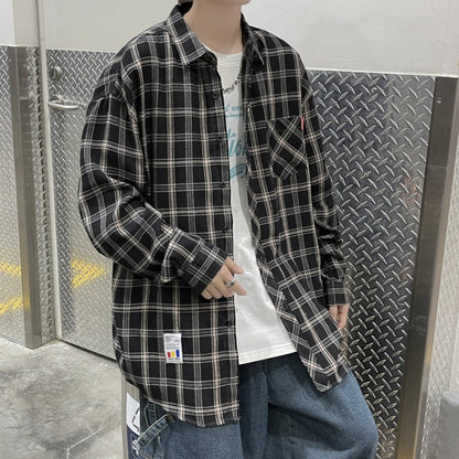 xiangtuibao Harajuku Plaid Shirt Men Hip Hop Flannel Checked Over Size Shirt High Quality Spring New Oversize Streetwear Green Retro Blouses