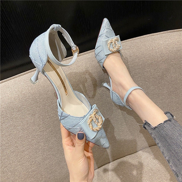 xiangtuibao   spring summer new pointed high heels For women's thin High heels sandals women's hollow one-line Wonmen Pumps shoes
