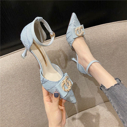 xiangtuibao   spring summer new pointed high heels For women's thin High heels sandals women's hollow one-line Wonmen Pumps shoes