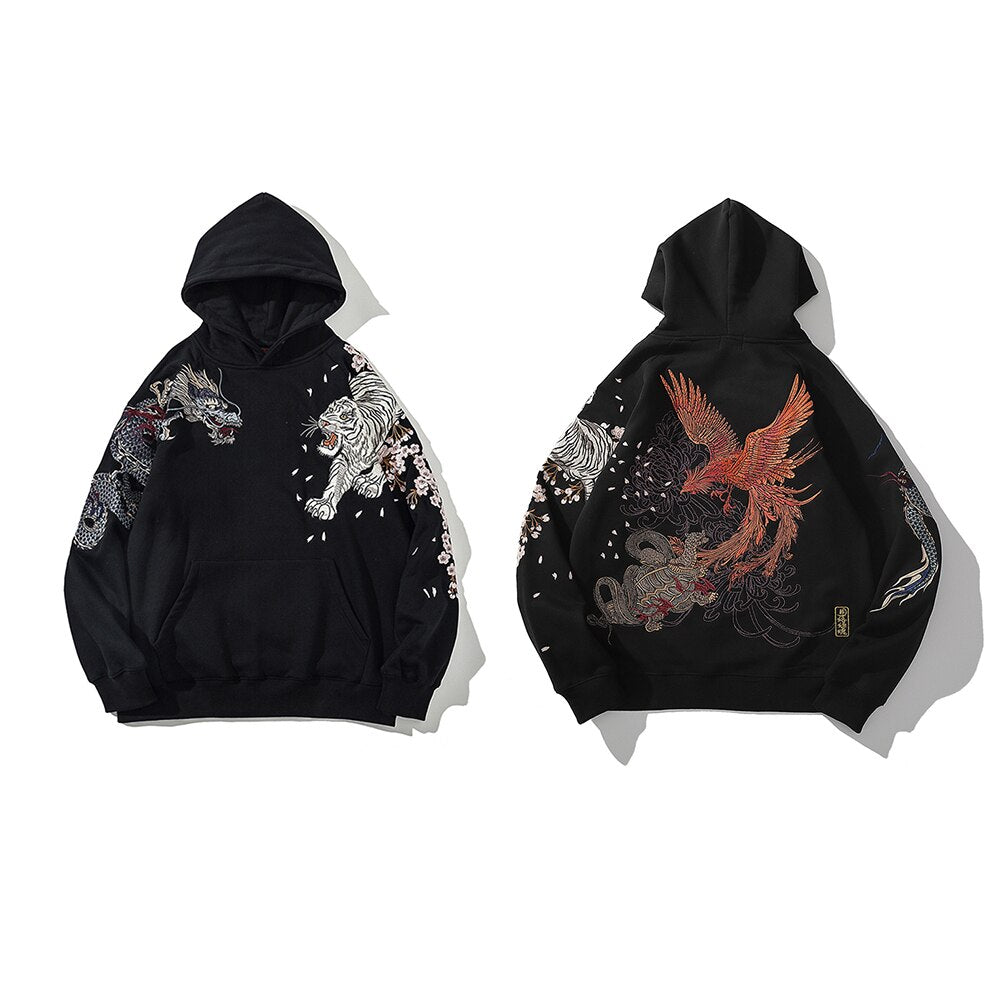 xiangtuibao Link Men's Hip Hop Hoodies Chinese Dragon Embroidery Sweatshirt Harajuku Hooded Pullover High Street