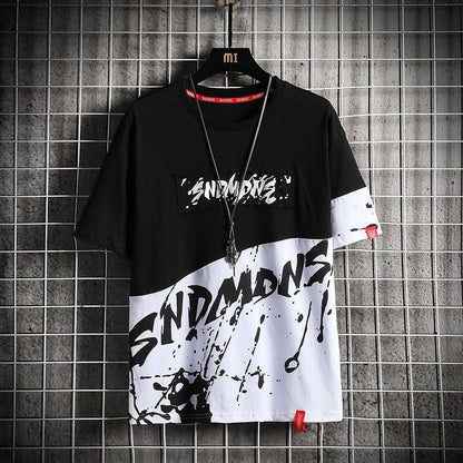 xiangtuibao New Men T-shirt Korean Hooded T-shirt Fashion Harajuku Short Sleeve Top Hip Hop T Shirts Mens Summer Print Men Clothing T5