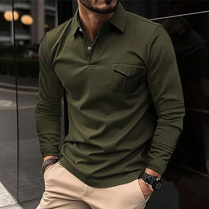 xiangtuibao Men's Clothing Solid Long Sleeve Vintage Shirts Fall Winter Turn Down Collar Button Polos Shirt Casual Business Sweatshirt Tops