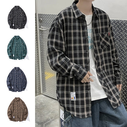 xiangtuibao Harajuku Plaid Shirt Men Hip Hop Flannel Checked Over Size Shirt High Quality Spring New Oversize Streetwear Green Retro Blouses