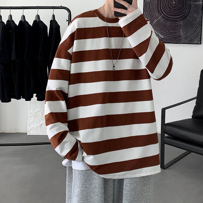 xiangtuibao Harajuku Striped T shirts For Men Oversized Tees Man Casual Long Sleeve Tshirt Woman Loose Pullovers Tops 5XL