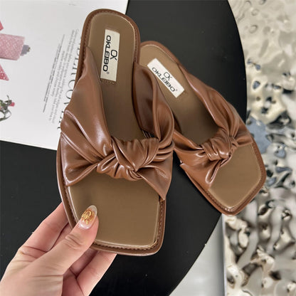 Beach Shoes Slippers Flat String Bead Slides Fashion Low Slipers Women Sabot Luxury Soft  Rubber Hoof Heels Scandals PU Fabr