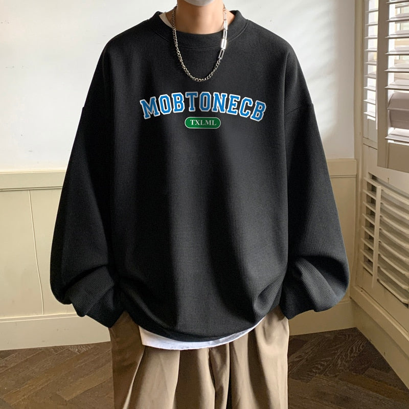 xiangtuibao Men's Letter Print Sweatshirts Labelling Features Check Fabric Soft Harajuk Oversize Pullover Youth Age Reduction Sweatshirts