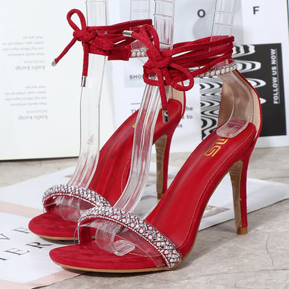 New Summer Fashion Pumps Design Cross Strap Rhinestones For Women Sandals Stiletto High Heels Ladies Sandals Open Toe Shoes