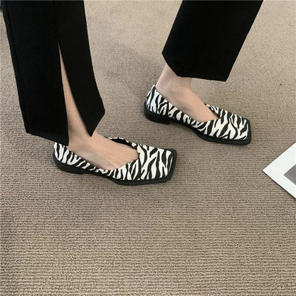 New Square Toe Flats Women Casual Shoes Fashion Design Black Flats Ladies Boat Shoes Blue Green Zebra Summer Loafers