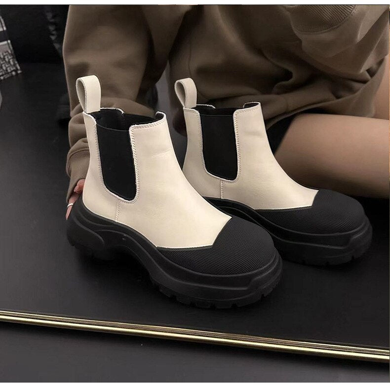 xiangtuibao Women Ankle Boots Newest Autumn Winter Genuine Leather Thick Heels Genuine Leather Platform Chunky Heel Work Shoes Woman