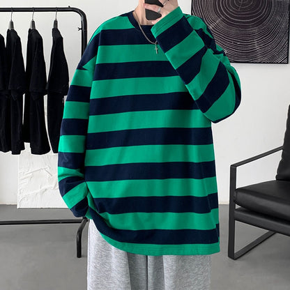 xiangtuibao Harajuku Striped T shirts For Men Oversized Tees Man Casual Long Sleeve Tshirt Woman Loose Pullovers Tops 5XL