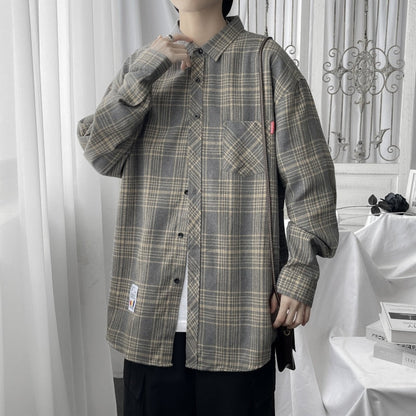 xiangtuibao Harajuku Plaid Shirt Men Hip Hop Flannel Checked Over Size Shirt High Quality Spring New Oversize Streetwear Green Retro Blouses