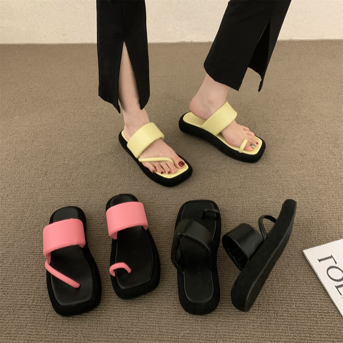 Bailamos Woman Flip Flops  New Fashion Platform Slippers Luxury Slides Pantofle Hawaiian Flats Summer Beach Sandals Mujer