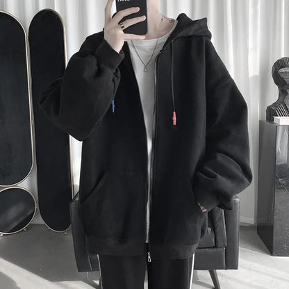 xiangtuibao Spring Trend Japanese Oversized Casual Zipper Hoodies Retro Solid Color Streetwear Men Harajuku Loose Casual Fashion Jackets