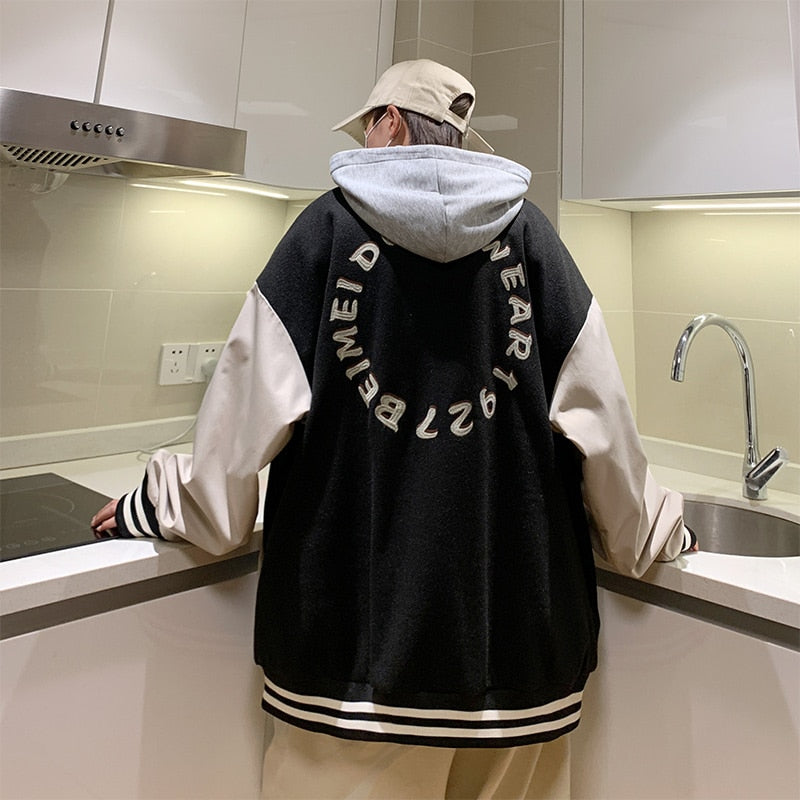 xiangtuibao Men's Jacket Hooded Baseball Uniform Removable Couple Hip-hop Retro Single-breasted Fashion Embroidery Loose Casual Thicke