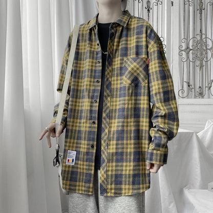 xiangtuibao Harajuku Plaid Shirt Men Hip Hop Flannel Checked Over Size Shirt High Quality Spring New Oversize Streetwear Green Retro Blouses