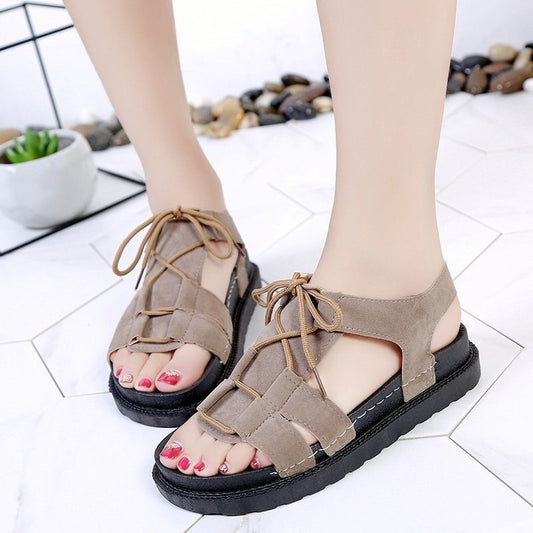 Rimocy Fashion Lace-up Women's Sandals  Open Toe Soft sole Summer Shoes for Ladies Cross Strap Leisure Beach Sandalias Mujer