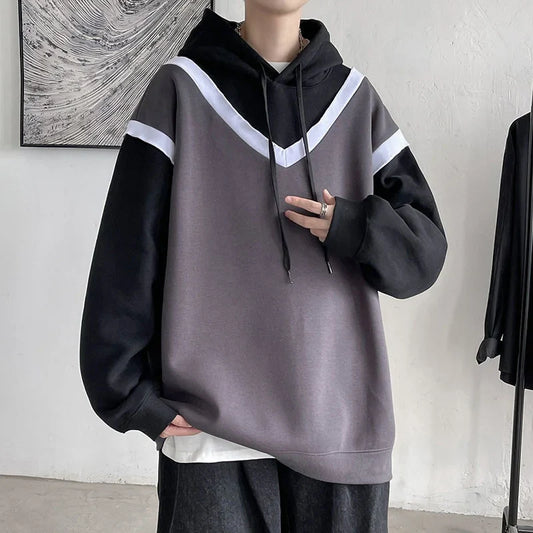 xiangtuibao  -  Men's Keep Warm Hoodies Cotton Casual Clothes Coats Oversized Sweatshirts Color Matching Trend Pullover Big Size M-5XL