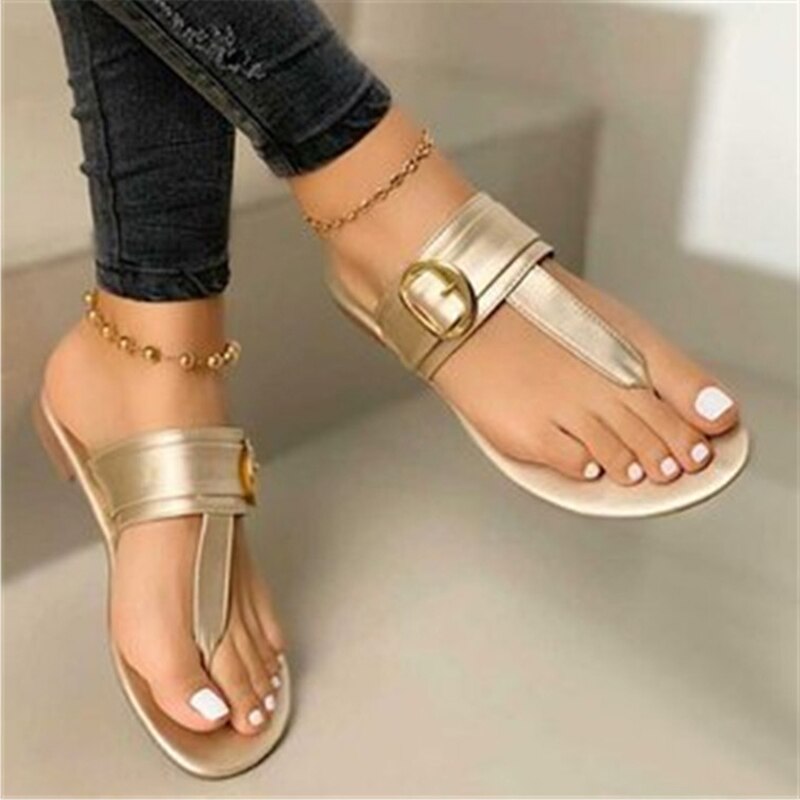 Women Summer Flip Flops Shoes Female Sandal  New Ladies Thong Metal Buckle Flat Bottom Casual Slippers Shoe zapatos mujer